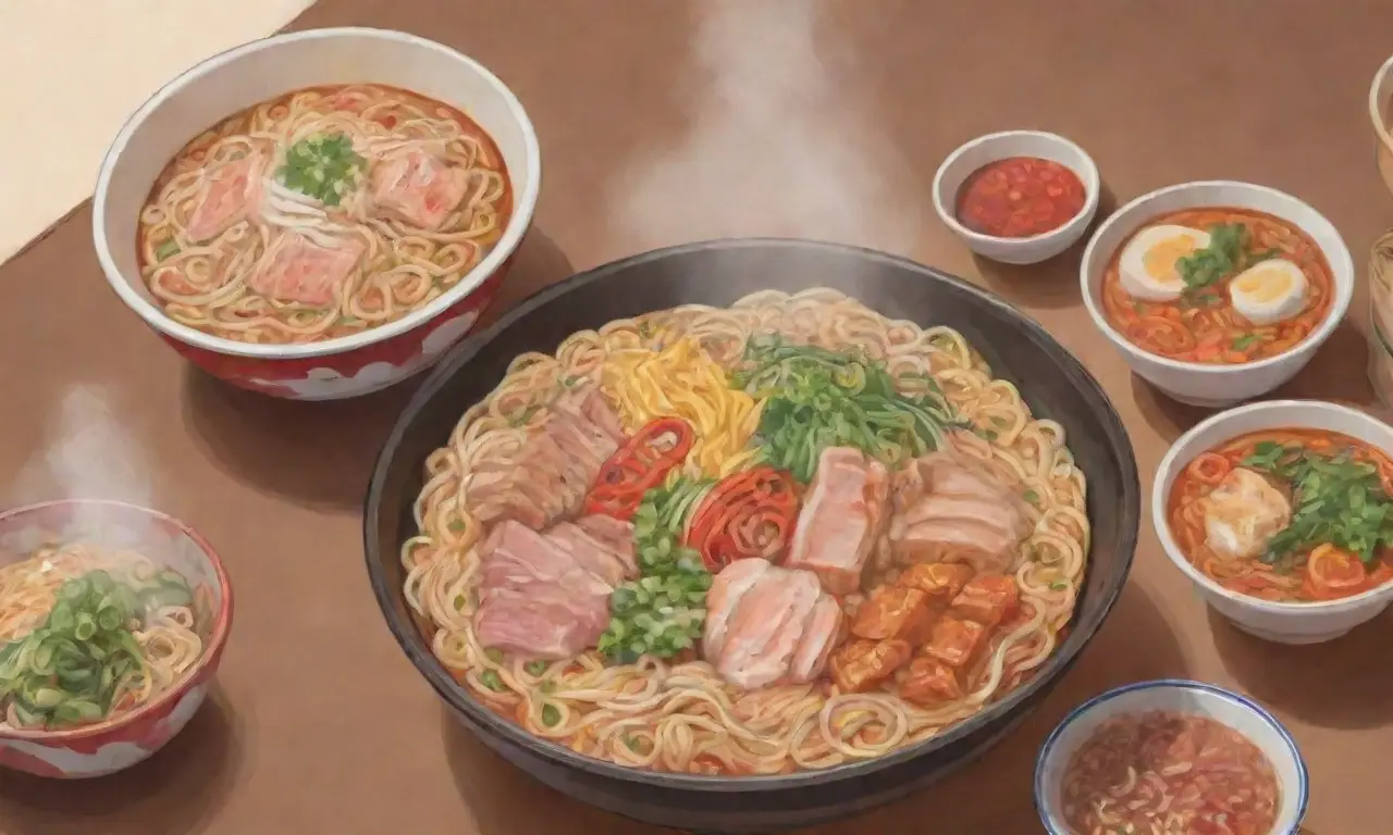 Colores cálidos y fideos deliciosos en un ambiente japonés acogedor
