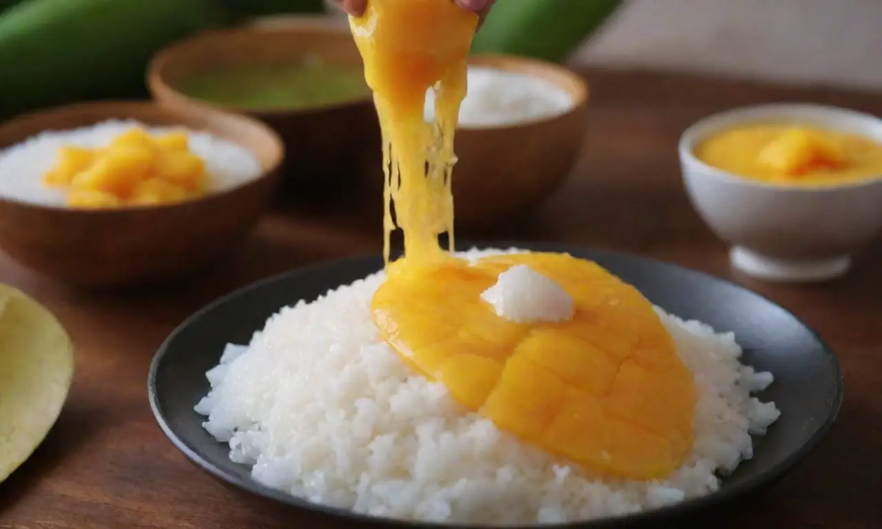 Arroz pegajoso con mango, leche de coco y pasos sencillos