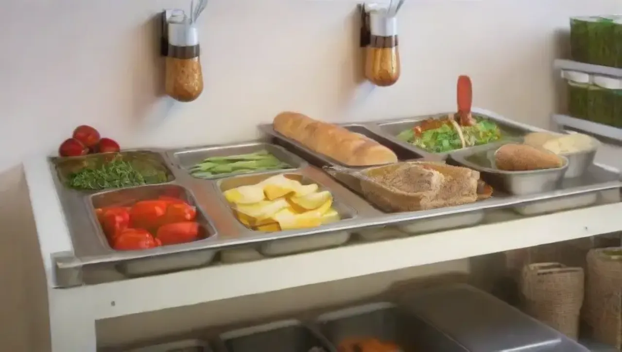 Una cocina impecable y bien organizada, llena de ingredientes frescos y utensilios listos para usar