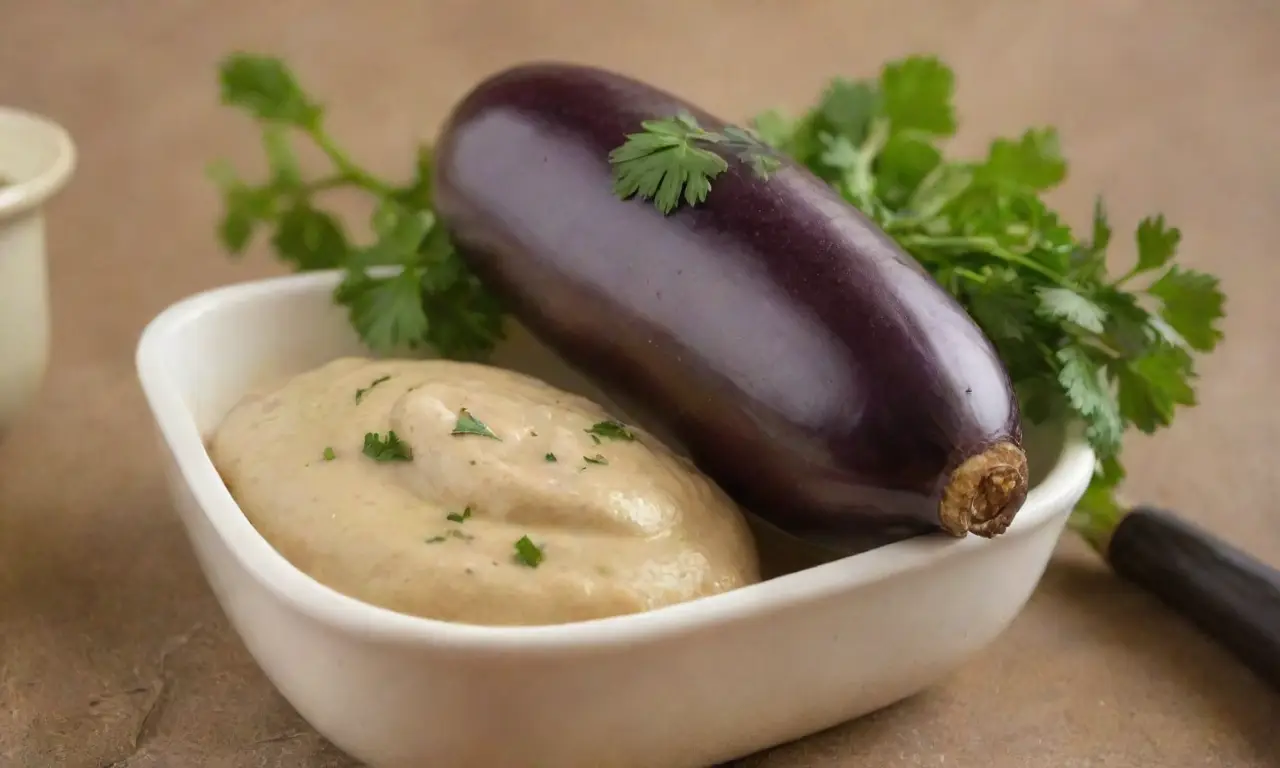 Ingredientes clave: berenjena, tahini, ajo, limón, aceite de oliva, perejil fresco, textura cremosa y sabor ahumado