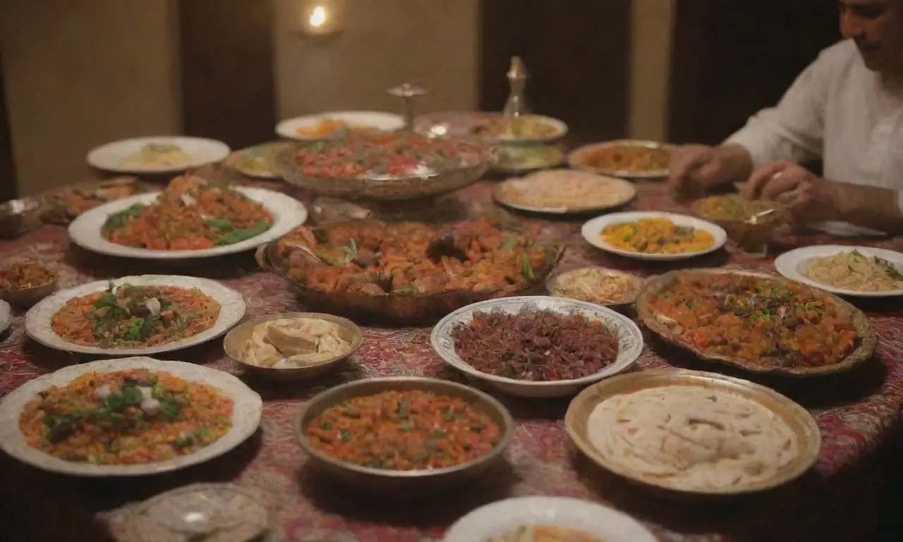 Mesa árabe, platos compartidos y sabores vibrantes en un espíritu comunitario