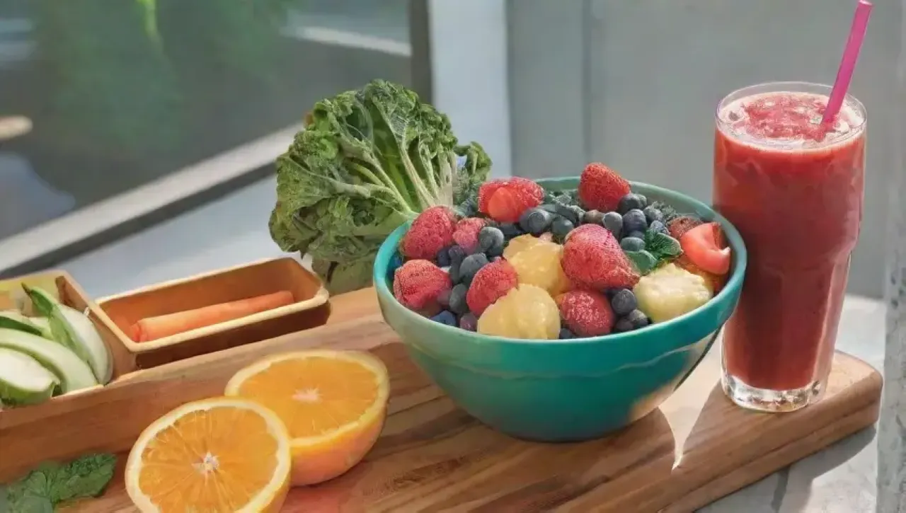 Un vibrante desayuno fresco y colorido en un soleado rincón de la cocina