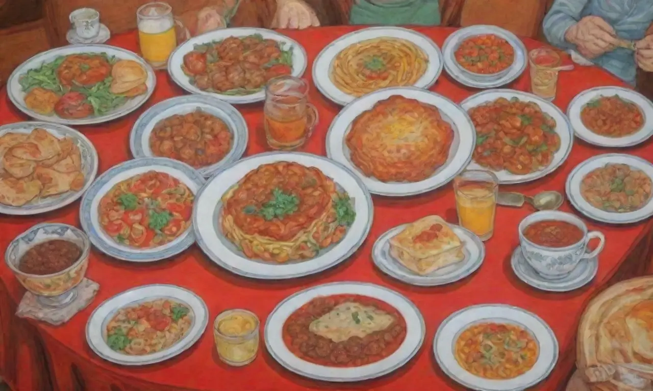 Platos rusos icónicos con colores vivos, sabores ricos y ambiente tradicional