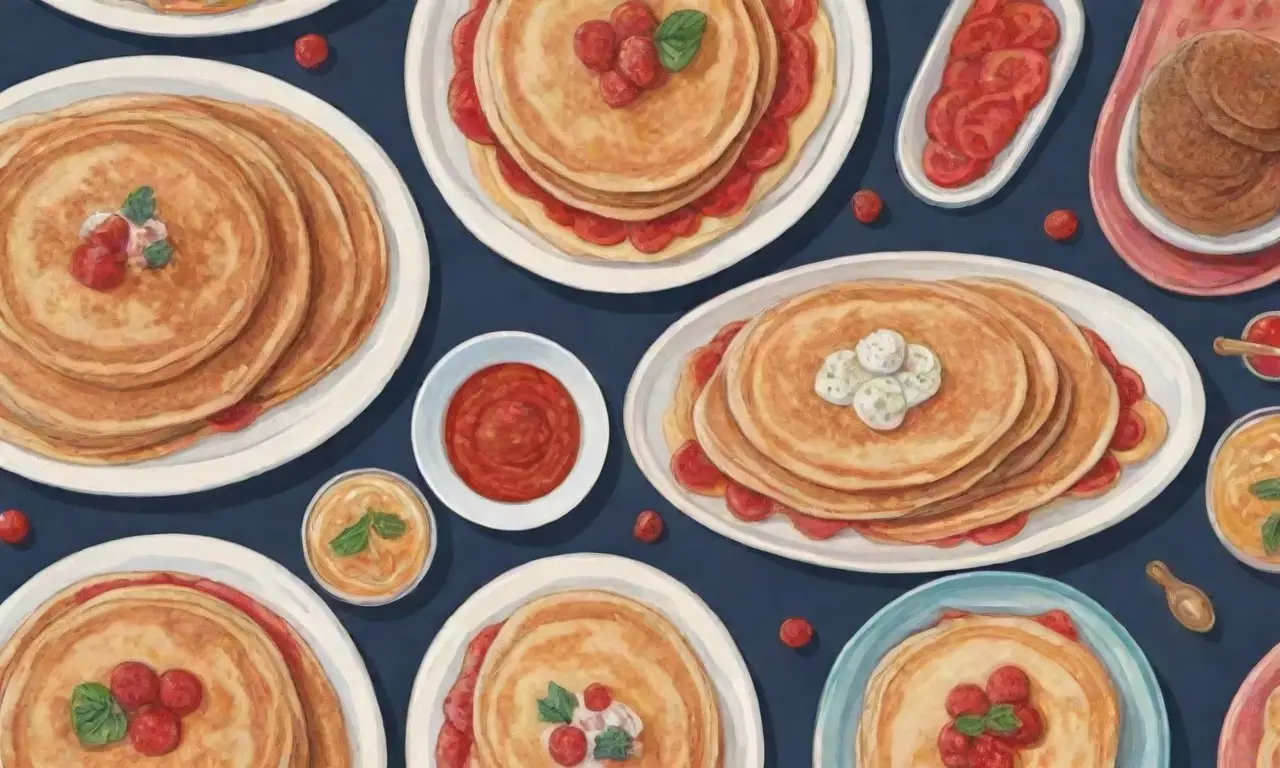 Blinis festivos con vibrantes coberturas en un ambiente cálido