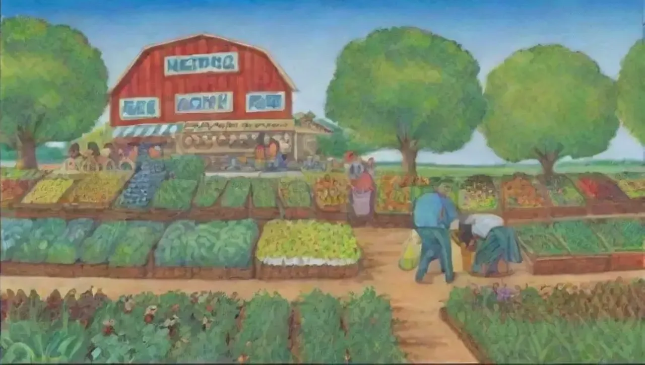 Un paisaje vibrante de agricultura, comida fresca y comunidad saludable