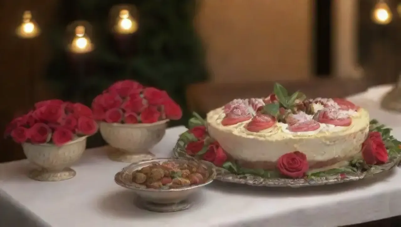 Una elegante cena con mesa decorada, comida deliciosa y un ambiente acogedor