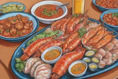 Colores vibrantes y deliciosos platos asiáticos de mariscos especiados