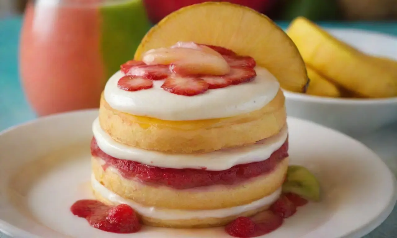 Delicia cubana de frutas tropicales en capas cremosas