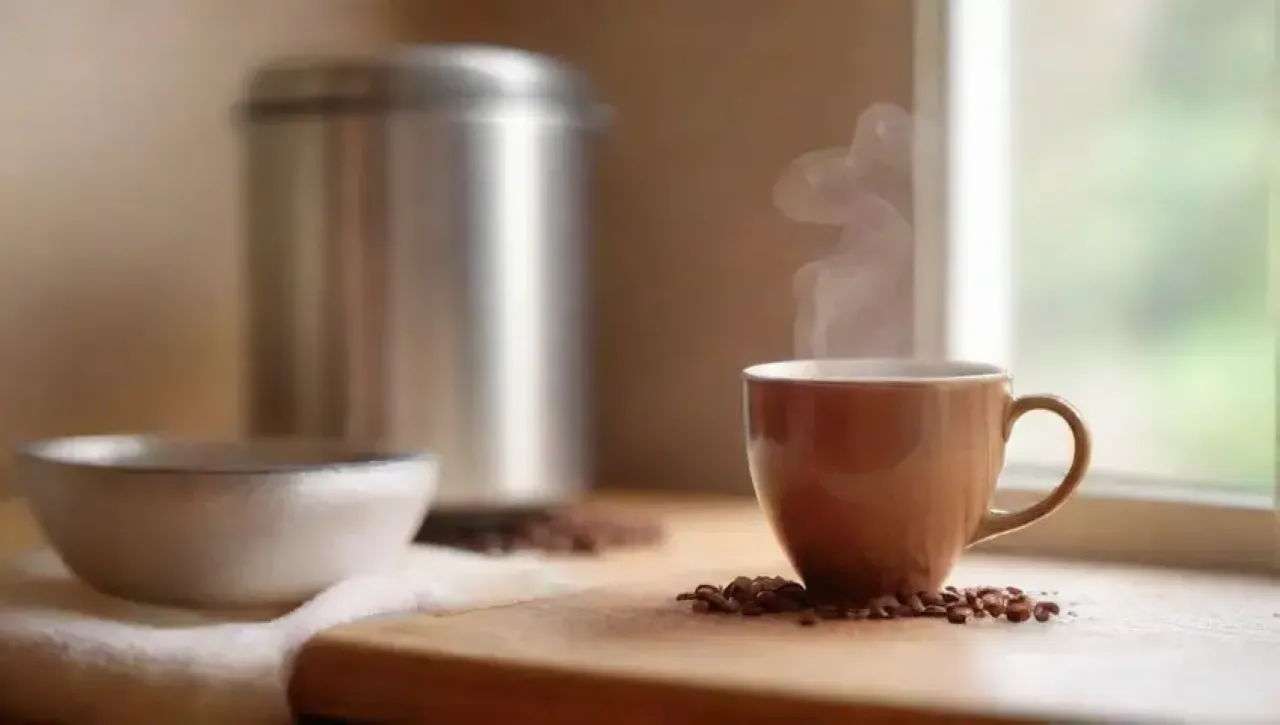 Un acogedor rincón de cocina con café, luz suave y un ambiente tranquilo