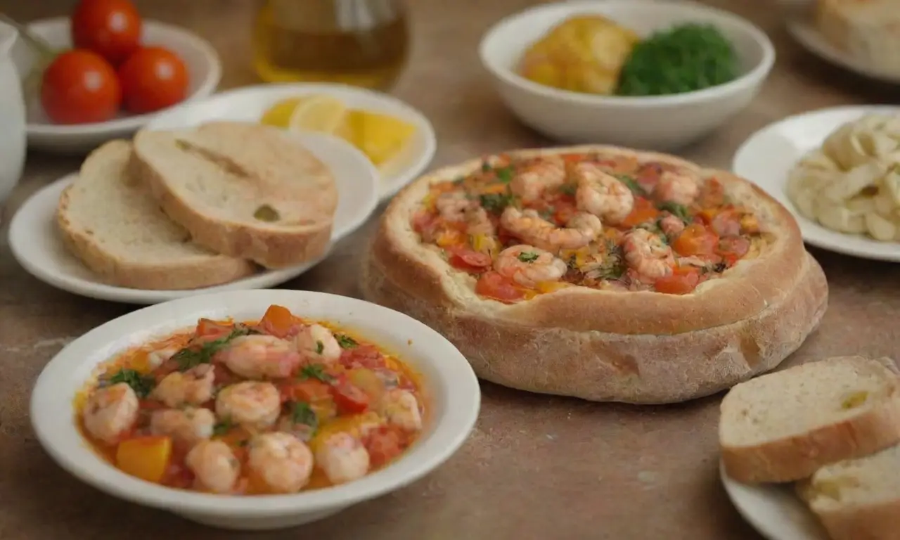 Sabores mediterráneos con azulejos coloridos y ingredientes frescos