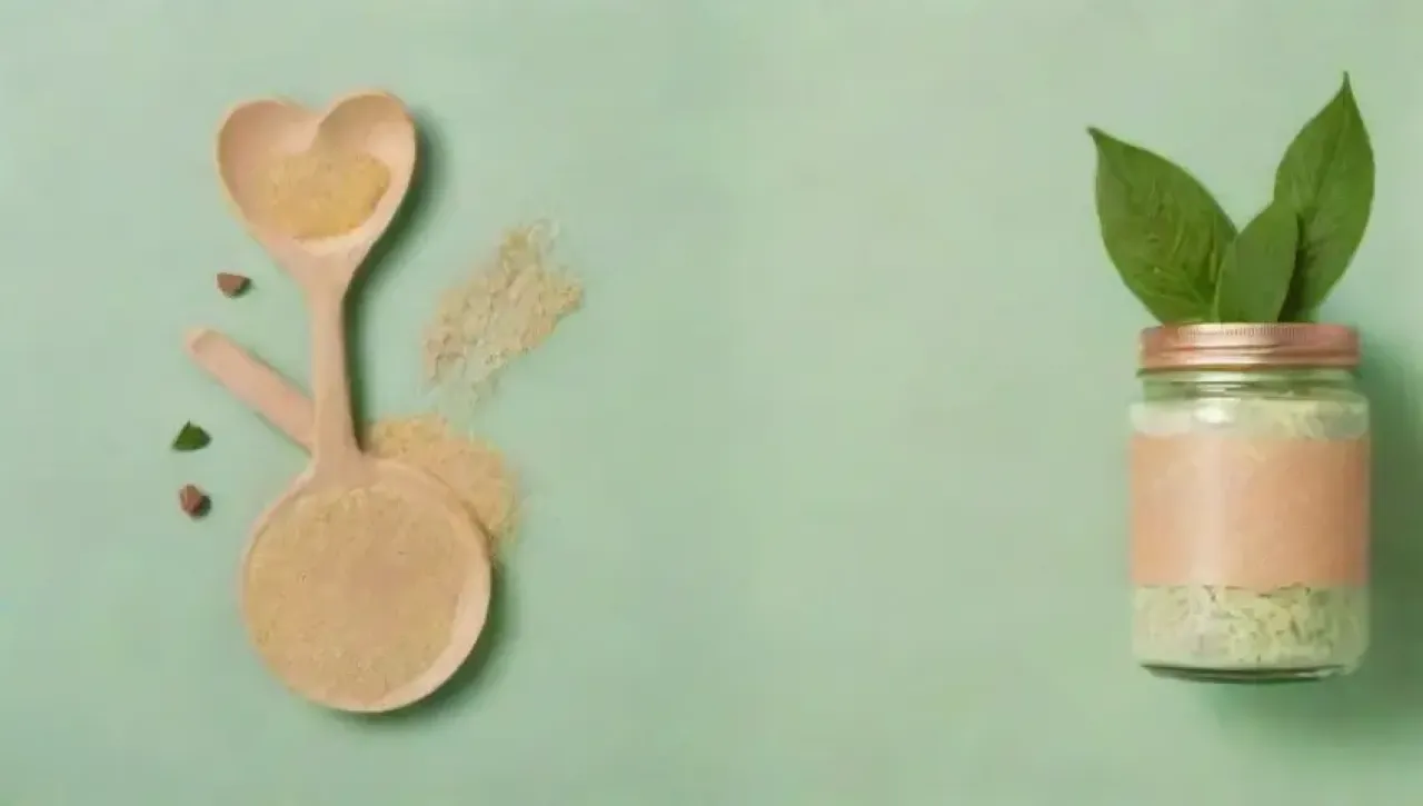 Un fondo suave con hojas entrelazadas, un frasco de colágeno, cápsulas brillantes, una planta verde, y una atmósfera serena que invita al bienestar