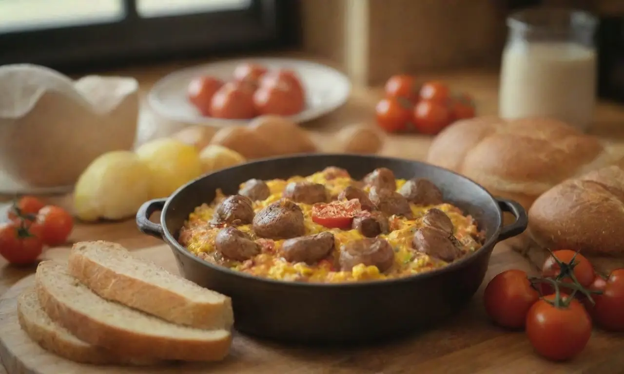 Cocina luminosa con ingredientes deliciosos y un ambiente acogedor
