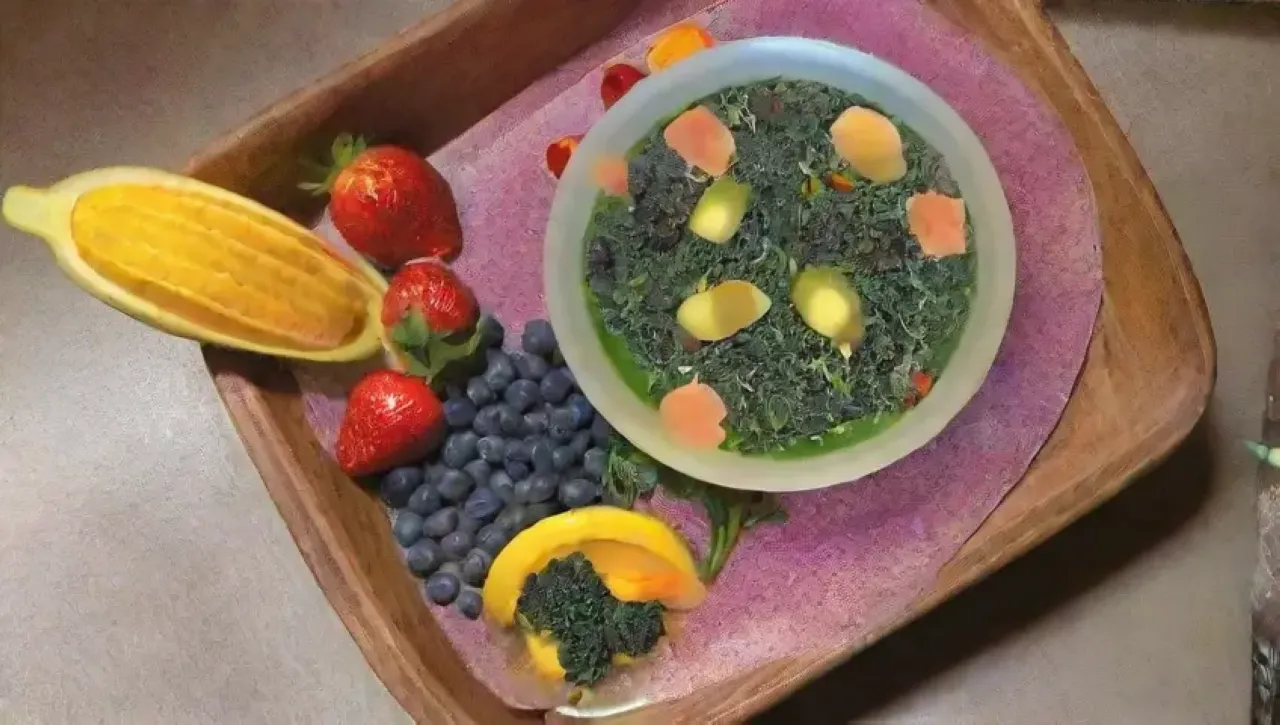 Un colorido smoothie de frutas y verduras en un entorno acogedor