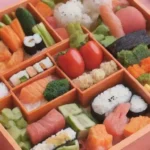 Caja bento colorida con sushi fresco