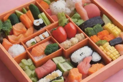 Caja bento colorida con sushi fresco