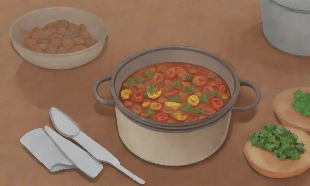 Goulash colorido cocinado con frescos ingredientes en un ambiente rústico checo
