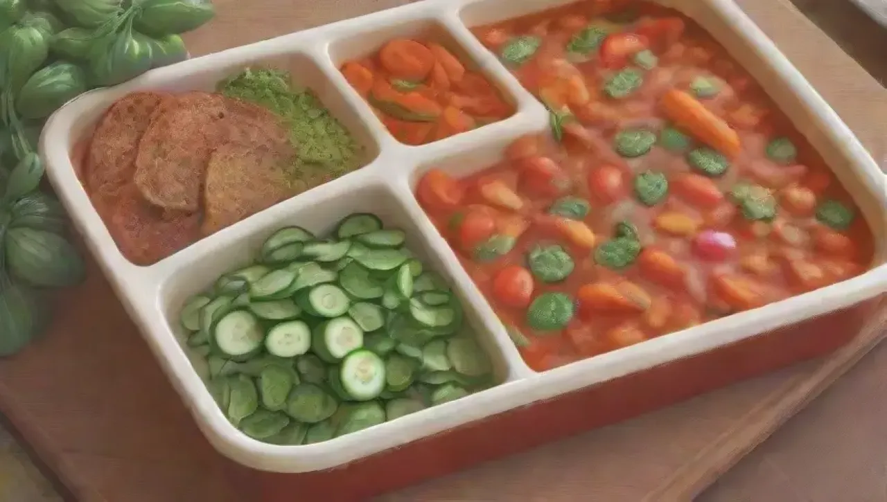 Una cocina vibrante con verduras frescas, especias y un delicioso minestrone