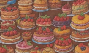 Postres moldavos coloridos y tradicionales con frutas vibrantes y texturas ricas