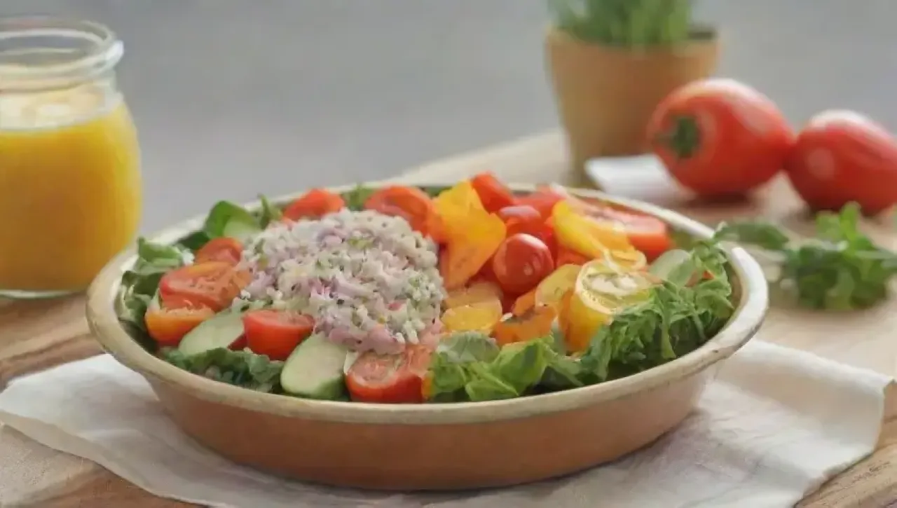 Una ensalada colorida y saludable en un ambiente acogedor