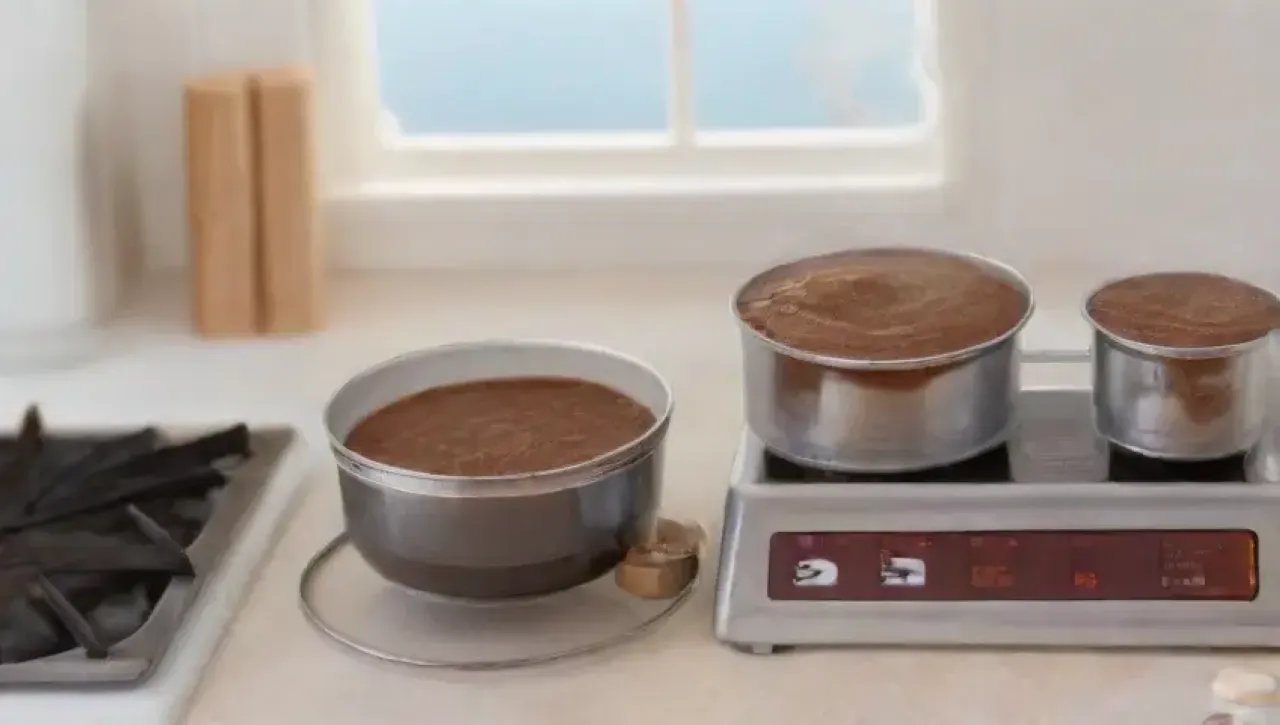 Un ambiente acogedor de cocina con chocolate, frutas, y un gato curioso