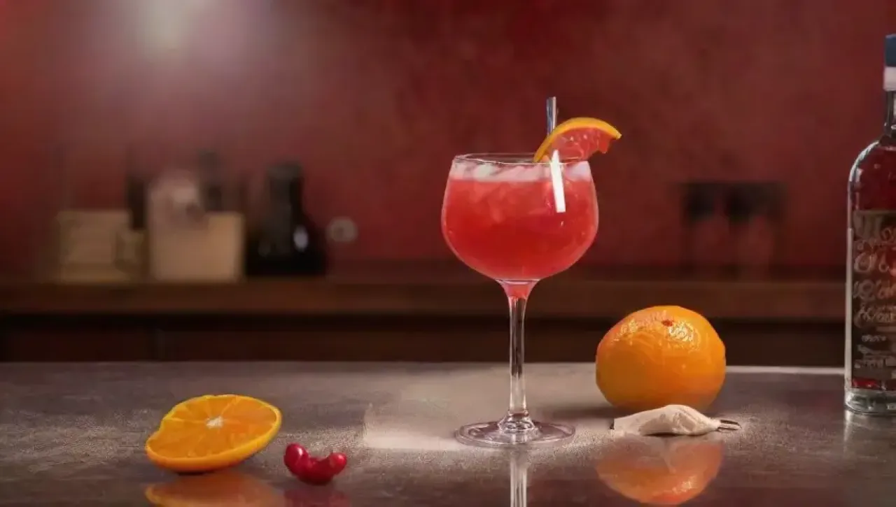 Un elegante bar con cócteles vibrantes y una atmósfera acogedora