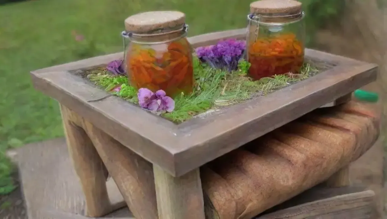 Un ambiente acogedor y vibrante con hierbas frescas, vegetales coloridos y una decoración rústica