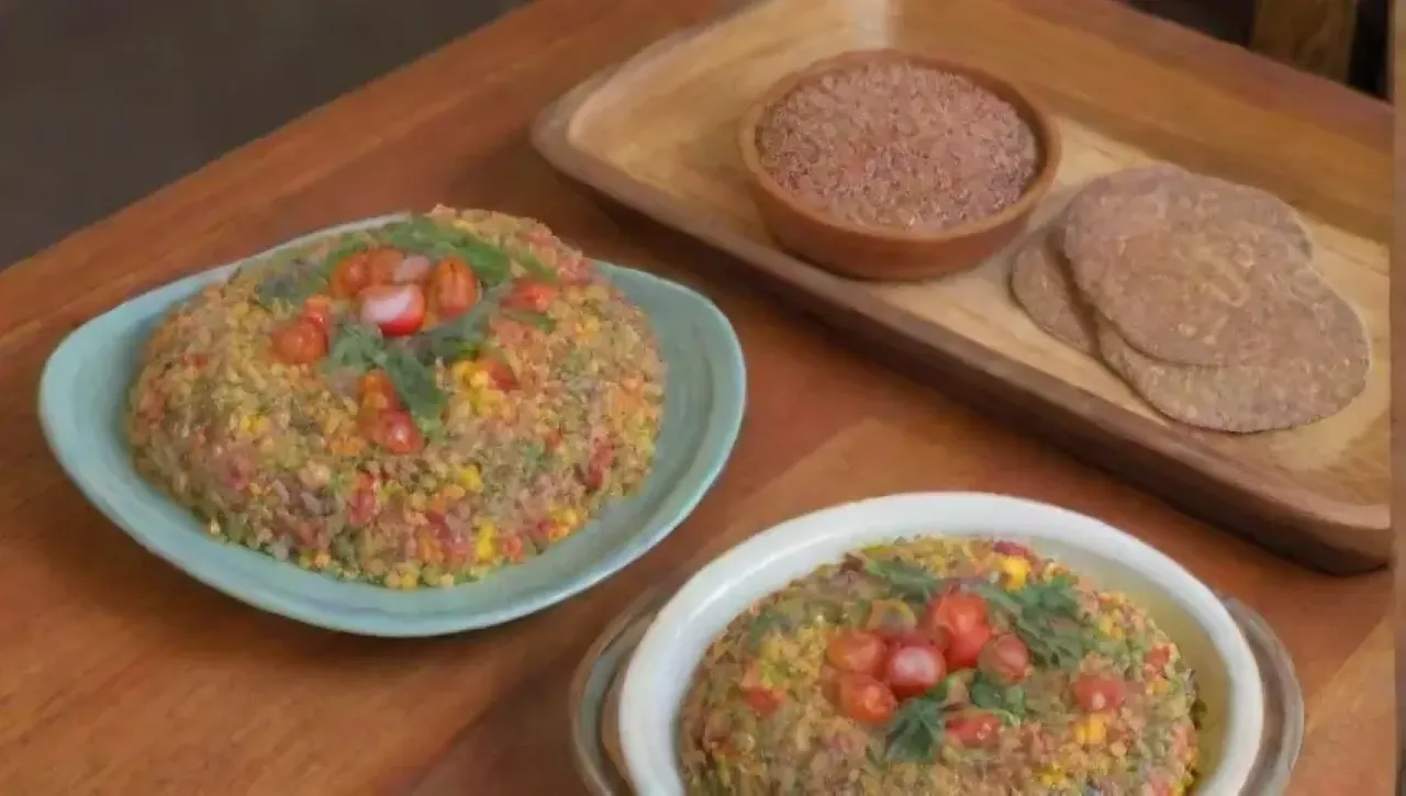 Una mesa rústica llena de legumbres coloridas, verduras frescas y aromas acogedores