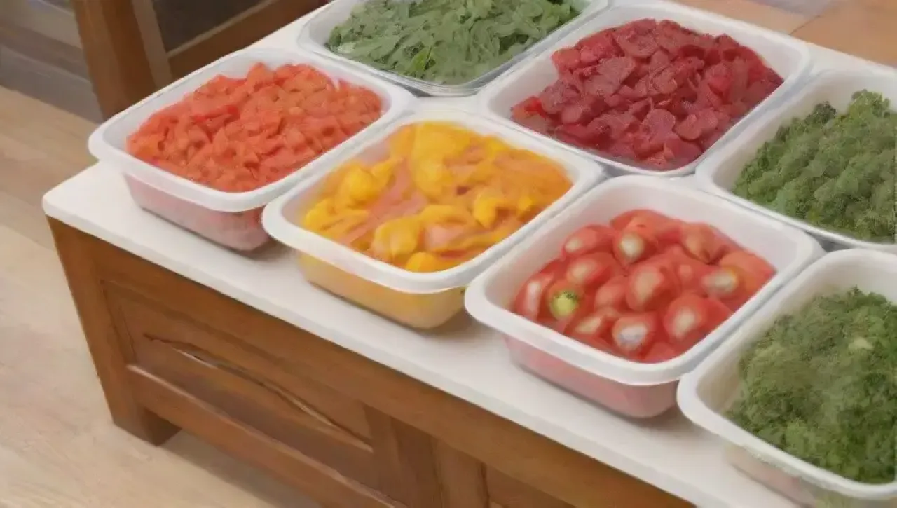 Cocina brillante y organizada con utensilios y alimentos frescos, creando momentos de alegría y deliciosos aromas