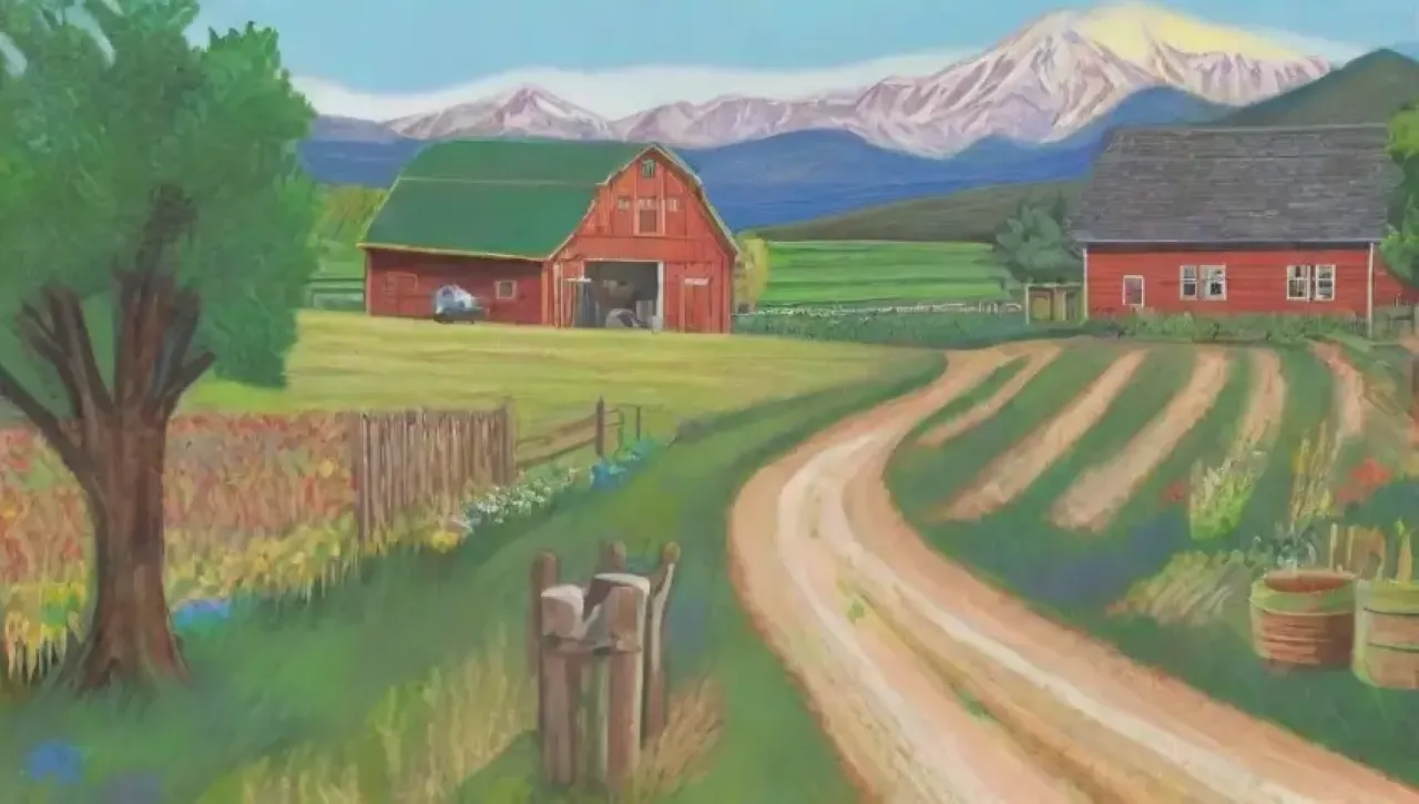 Un paisaje rural vibrante y sostenible lleno de vida y comunidad