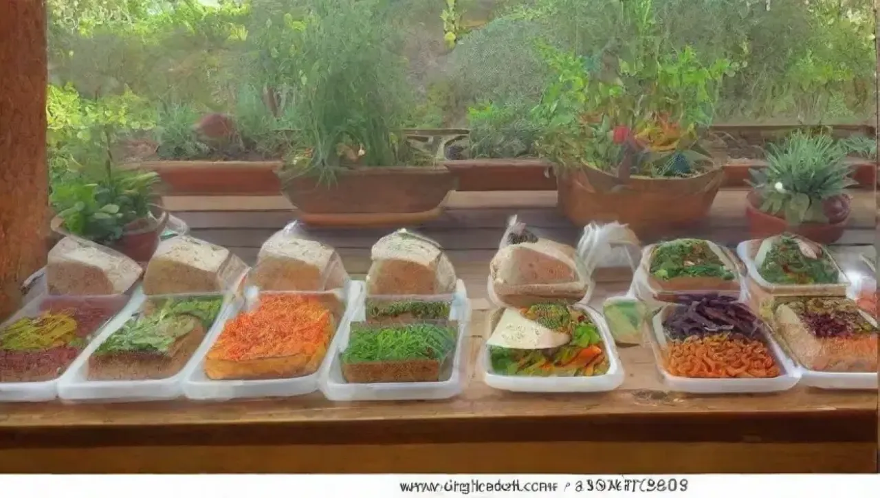 Un festín colorido y vibrante de vegetales y frutas frescas en un ambiente acogedor y comunitario