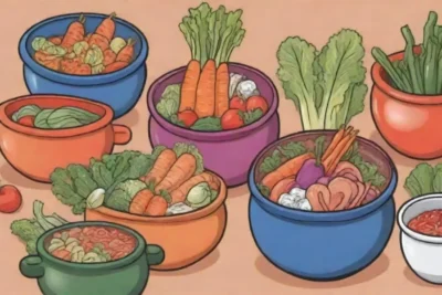 Verduras coloridas y kimchi en la celebración cultural de Corea
