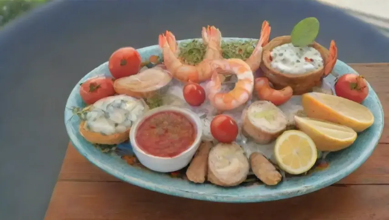 Un festín de mariscos vibrante y colorido en un ambiente acogedor y festivo