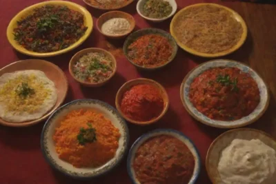 Platos coloridos y sabrosos con especias turcas