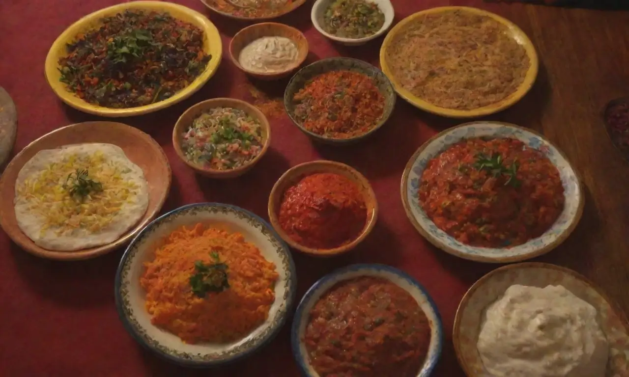 Platos coloridos y sabrosos con especias turcas