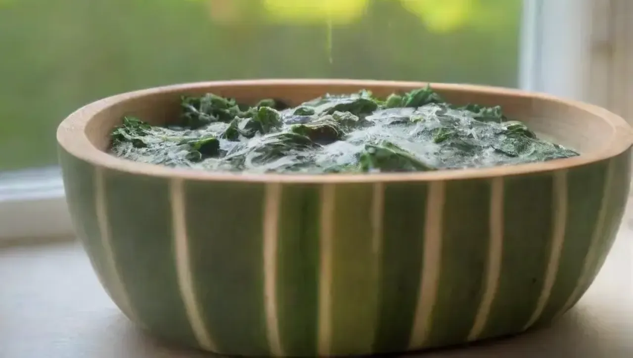 Una cocina alegre y luminosa, llena de ingredientes frescos y coloridos, lista para crear un batido verde vibrante