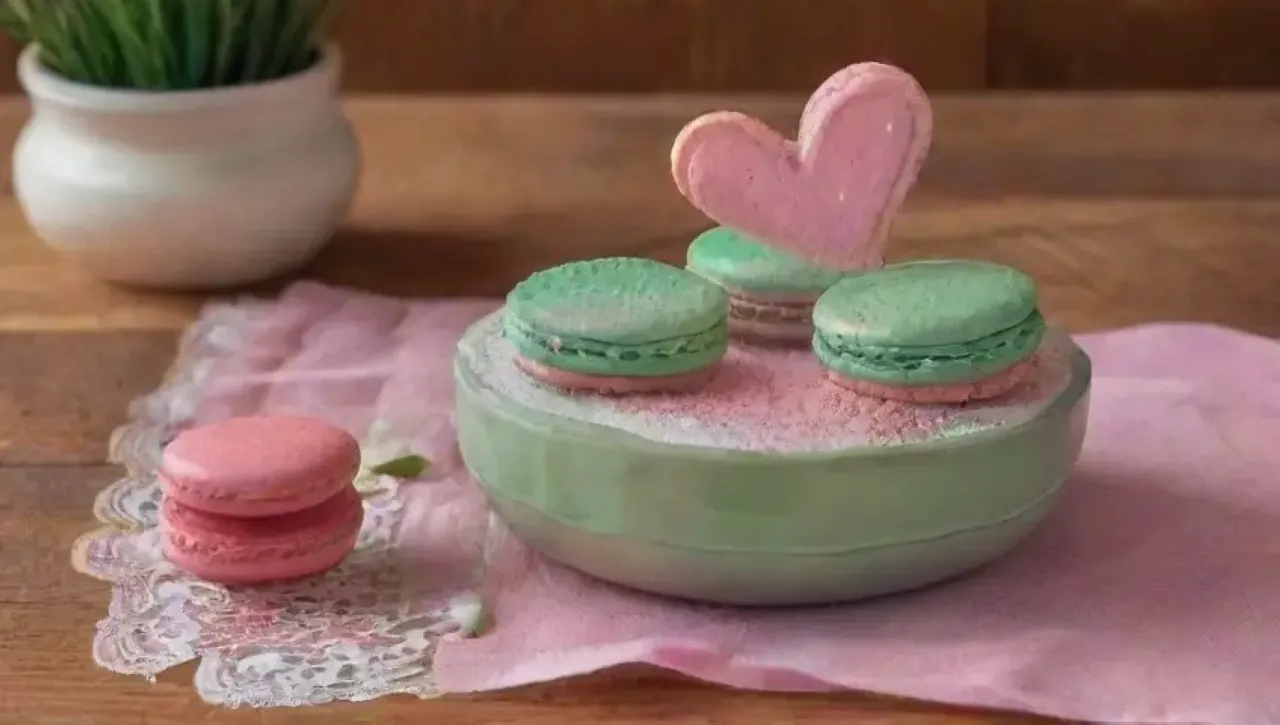 Macarons de colores pastel en una acogedora cocina, evocando calidez y recuerdos compartidos