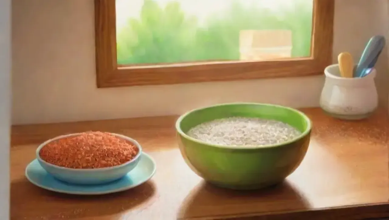 Una cocina serena con arroz basmati brillante, agua, cilantro y especias, creando un ambiente acogedor y lleno de anticipación