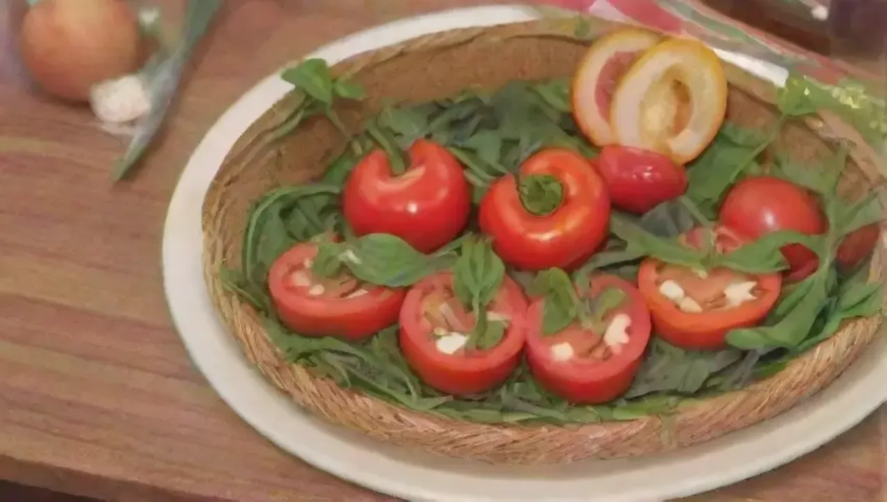 Una colorida y acogedora escena de cocina con frescos ingredientes y utensilios