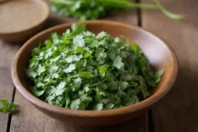 Cilantro fresco y colores vibrantes en un plato georgiano lleno de sabor