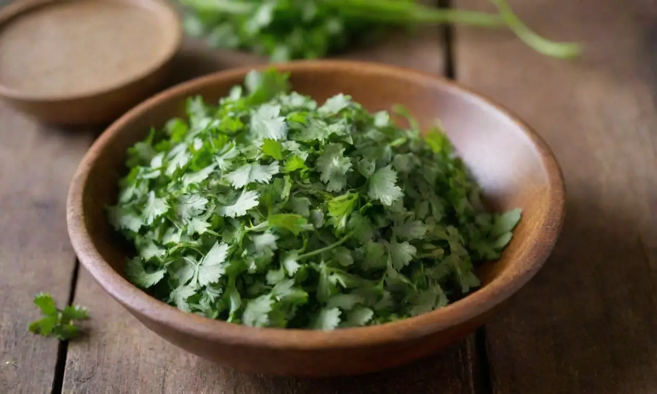 Cilantro fresco y colores vibrantes en un plato georgiano lleno de sabor