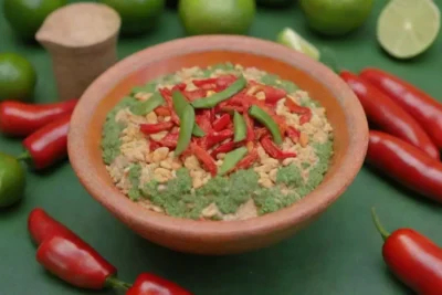 Fondo verde vibrante con ingredientes frescos y coloridos
