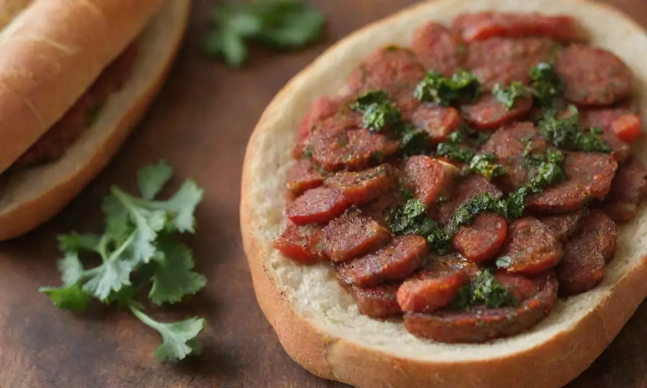 Choripán: chorizo en pan crujiente con chimichurri y toppings