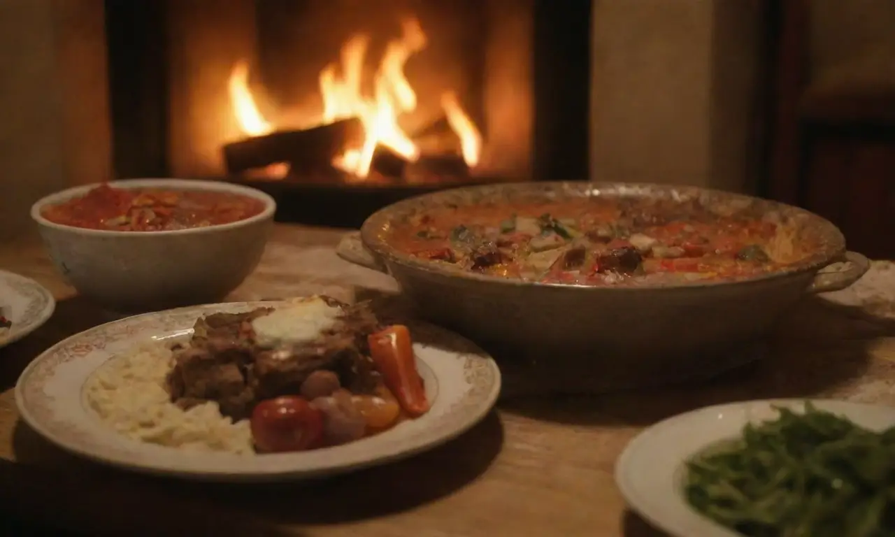 Cenas búlgaras en una acogedora noche invernal
