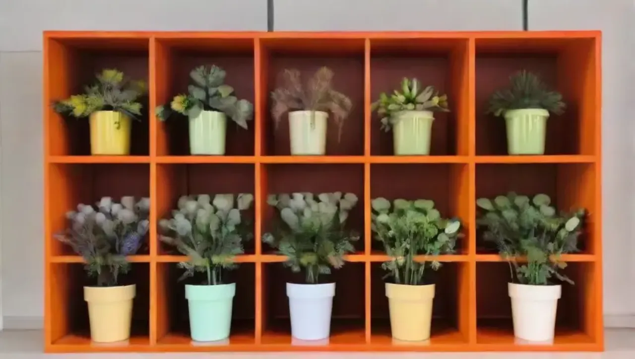 Estanterías modulares elegantes y funcionales con colores vibrantes y diseño minimalista