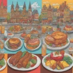 Un collage vibrante de platos deliciosos y elementos culturales de Bélgica
