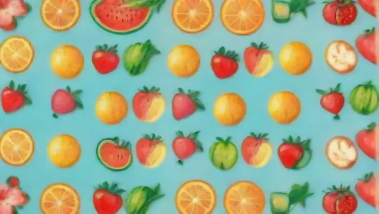 Un alegre picnic al aire libre con coloridos elementos frutales y niños disfrutando bebidas