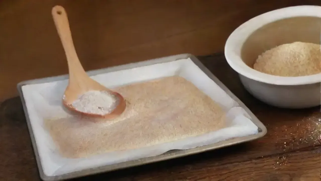 Una acogedora cocina rústica con pan recién horneado y luz suave