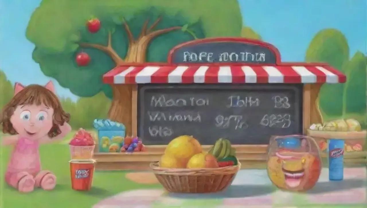 Una escena colorida y alegre de refrescos, frutas y diversión familiar en un parque