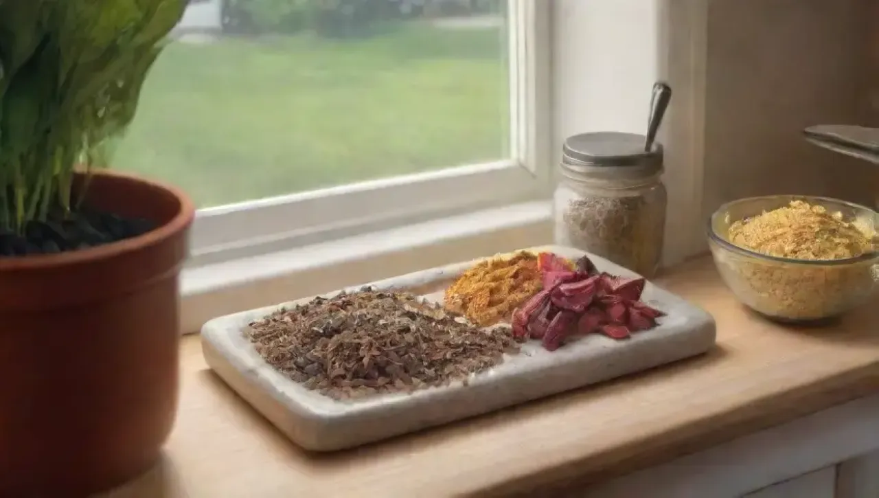 Una cocina vibrante llena de especias, vegetales y aromas acogedores
