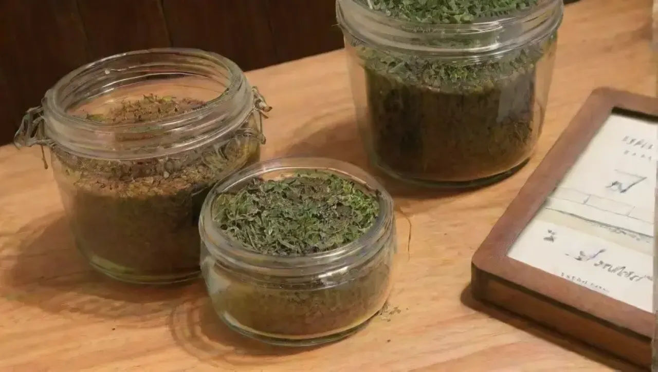 Un acogedor ambiente de cocina con tomillo seco, flores blancas, luz suave y aromas de hierbas